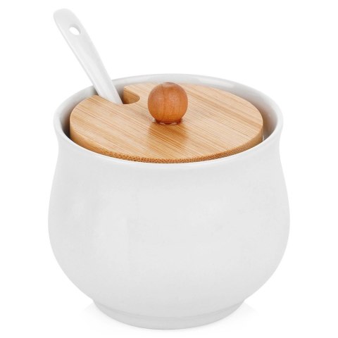 Grupa Orion Sp. z o.o. Cukierniczka Ceramiczna VILDE 250 ml Biała 9 x 9 cm z Pokrywką i Łyżeczką