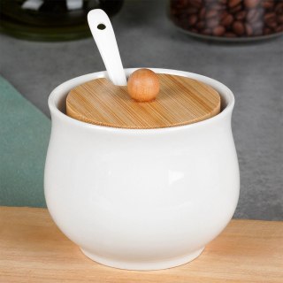 Grupa Orion Sp. z o.o. Cukierniczka Ceramiczna VILDE 250 ml Biała 9 x 9 cm z Pokrywką i Łyżeczką