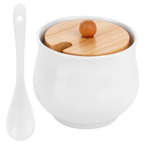 Grupa Orion Sp. z o.o. Cukierniczka Ceramiczna VILDE 250 ml Biała 9 x 9 cm z Pokrywką i Łyżeczką
