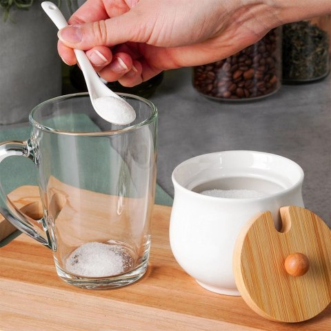 Grupa Orion Sp. z o.o. Cukierniczka Ceramiczna VILDE 250 ml Biała 9 x 9 cm z Pokrywką i Łyżeczką