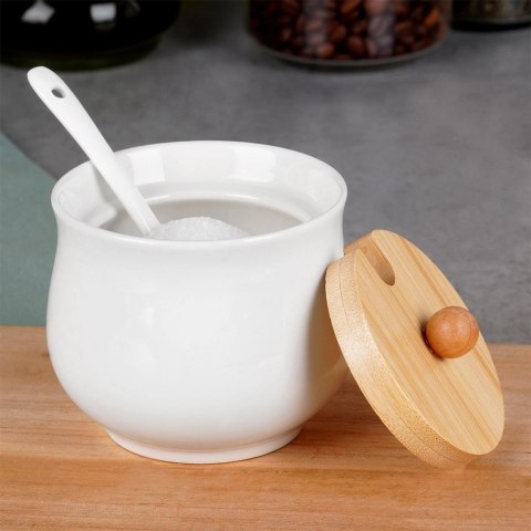 Grupa Orion Sp. z o.o. Cukierniczka Ceramiczna VILDE 250 ml Biała 9 x 9 cm z Pokrywką i Łyżeczką