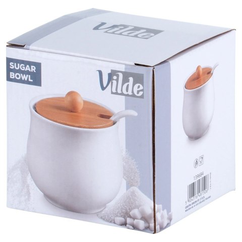 Grupa Orion Sp. z o.o. Cukierniczka Ceramiczna VILDE 250 ml Biała 9 x 9 cm z Pokrywką i Łyżeczką