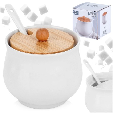 Grupa Orion Sp. z o.o. Cukierniczka Ceramiczna VILDE 250 ml Biała 9 x 9 cm z Pokrywką i Łyżeczką