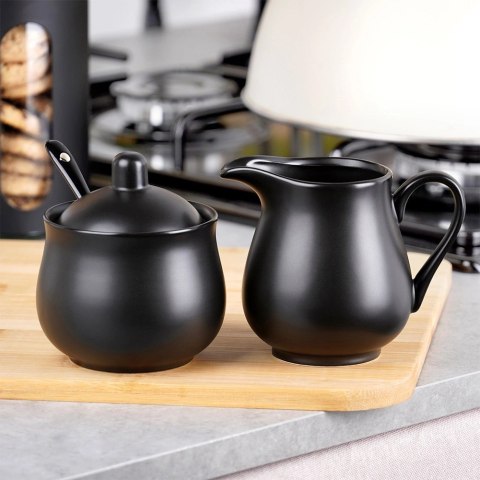 Grupa Orion Sp. z o.o. Zestaw Cukierniczka i Mlecznik VILDE 3 el. Porcelana Czarna z Łyżeczką