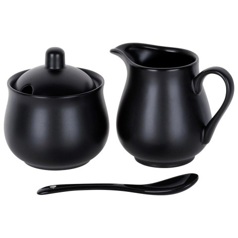 Grupa Orion Sp. z o.o. Zestaw Cukierniczka i Mlecznik VILDE 3 el. Porcelana Czarna z Łyżeczką