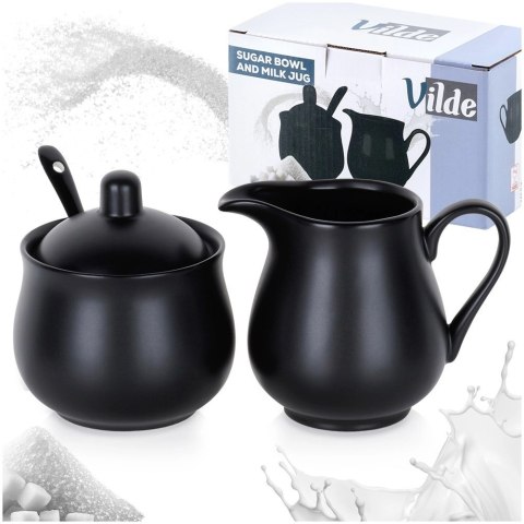 Grupa Orion Sp. z o.o. Zestaw Cukierniczka i Mlecznik VILDE 3 el. Porcelana Czarna z Łyżeczką