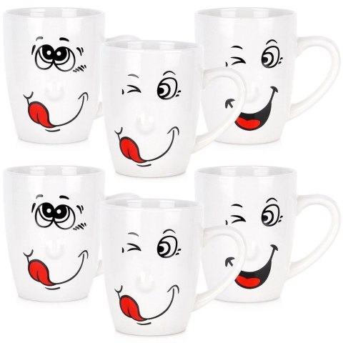 Vilde Zestaw Kubki Ceramiczne Białe Zabawne Buźki do Kawy Herbaty ORION 6 szt.