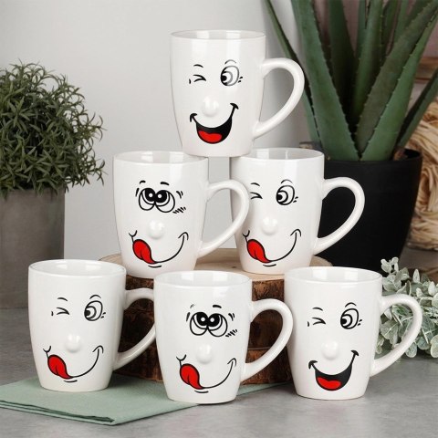 Vilde Zestaw Kubki Ceramiczne Białe Zabawne Buźki do Kawy Herbaty ORION 6 szt.