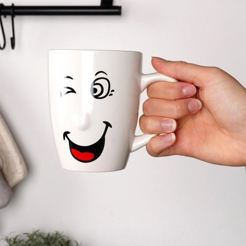 Vilde Zestaw Kubki Ceramiczne Białe Zabawne Buźki do Kawy Herbaty ORION 6 szt.