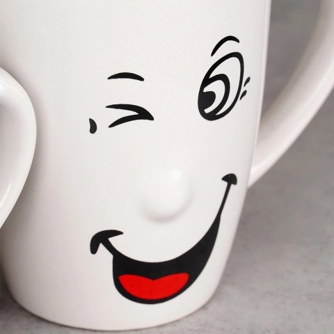 Vilde Zestaw Kubki Ceramiczne Białe Zabawne Buźki do Kawy Herbaty ORION 6 szt.