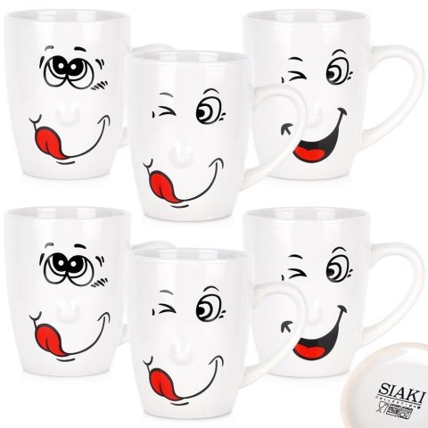 Vilde Zestaw Kubki Ceramiczne Białe Zabawne Buźki do Kawy Herbaty ORION 6 szt.