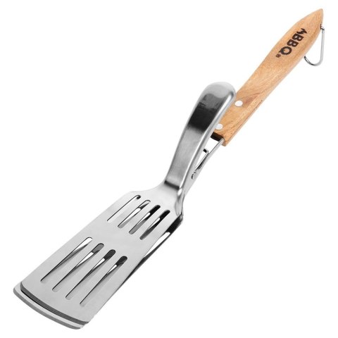 AM/63 Łopatka do Grilla ze Szczypcami 2w1 Stalowa 40 cm Drewniana Rączka BBQ