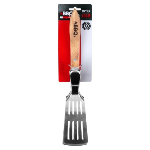 AM/63 Łopatka do Grilla ze Szczypcami 2w1 Stalowa 40 cm Drewniana Rączka BBQ