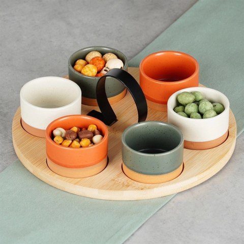 Grupa Orion Sp. z o.o. Miseczki na Przekąski 6 szt na tacy Bambusowej 80 ml EXCELLENT HOUSEWARE