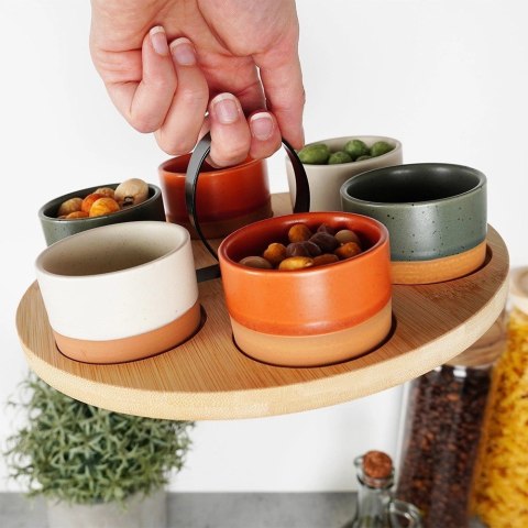 Grupa Orion Sp. z o.o. Miseczki na Przekąski 6 szt na tacy Bambusowej 80 ml EXCELLENT HOUSEWARE