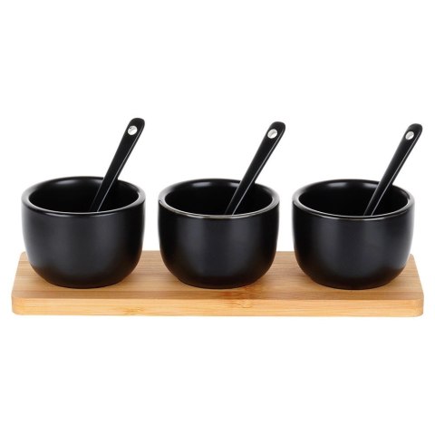 Grupa Orion Sp. z o.o. Miseczki na Przekąski 90 ml 3 szt z Łyżeczkami z Tacą Bambusową VILDE