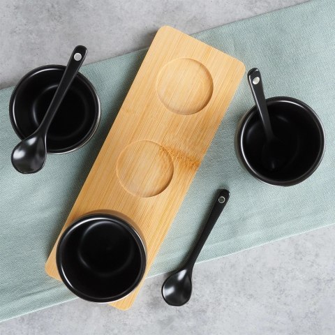 Grupa Orion Sp. z o.o. Miseczki na Przekąski 90 ml 3 szt z Łyżeczkami z Tacą Bambusową VILDE