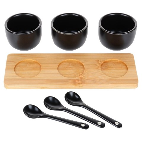 Grupa Orion Sp. z o.o. Miseczki na Przekąski 90 ml 3 szt z Łyżeczkami z Tacą Bambusową VILDE