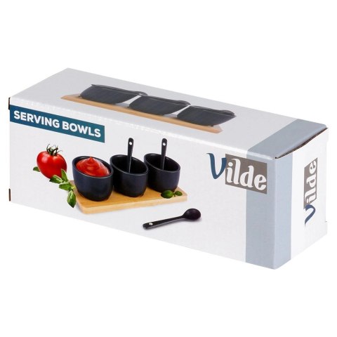 Grupa Orion Sp. z o.o. Miseczki na Przekąski 90 ml 3 szt z Łyżeczkami z Tacą Bambusową VILDE