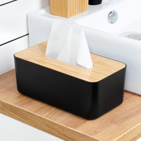 Grupa Orion Sp. z o.o. Pojemnik na Chusteczki Czarny Bambus 24 x 13 x 9,5 cm z Drewnianą Pokrywą