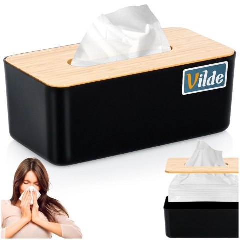 Grupa Orion Sp. z o.o. Pojemnik na Chusteczki Czarny Bambus 24 x 13 x 9,5 cm z Drewnianą Pokrywą