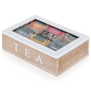 Grupa Orion Sp. z o.o. Pojemnik Herbatę Drewniany z Przegródkami 24,5 x 16 x 7 cm VILDE z Napisem