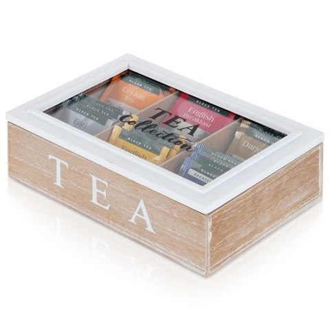 Grupa Orion Sp. z o.o. Pojemnik Herbatę Drewniany z Przegródkami 24,5 x 16 x 7 cm VILDE z Napisem