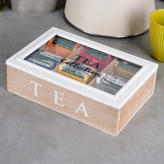 Grupa Orion Sp. z o.o. Pojemnik Herbatę Drewniany z Przegródkami 24,5 x 16 x 7 cm VILDE z Napisem