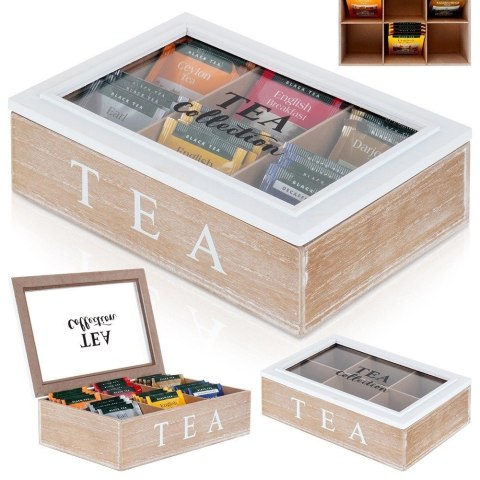 Grupa Orion Sp. z o.o. Pojemnik Herbatę Drewniany z Przegródkami 24,5 x 16 x 7 cm VILDE z Napisem