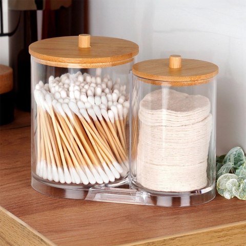 Grupa Orion Sp. z o.o. Zestaw Pojemników na Patyczki Płatki 15 x 9 x 12,5 cm z Bambusową Pokrywą