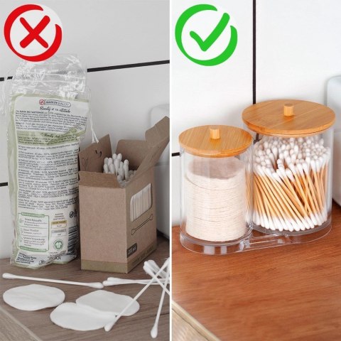 Grupa Orion Sp. z o.o. Zestaw Pojemników na Patyczki Płatki 15 x 9 x 12,5 cm z Bambusową Pokrywą