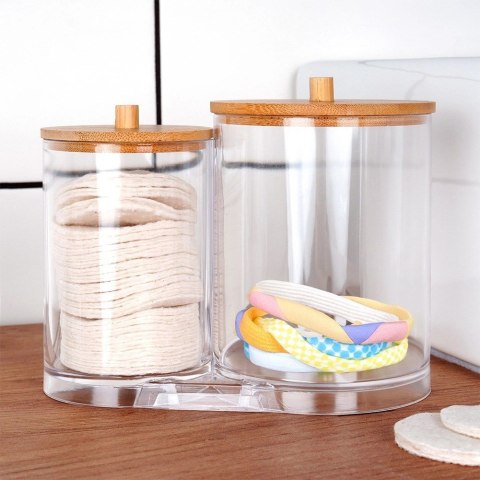 Grupa Orion Sp. z o.o. Zestaw Pojemników na Patyczki Płatki 15 x 9 x 12,5 cm z Bambusową Pokrywą