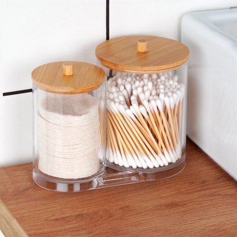 Grupa Orion Sp. z o.o. Zestaw Pojemników na Patyczki Płatki 15 x 9 x 12,5 cm z Bambusową Pokrywą