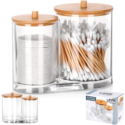 Grupa Orion Sp. z o.o. Zestaw Pojemników na Patyczki Płatki 15 x 9 x 12,5 cm z Bambusową Pokrywą