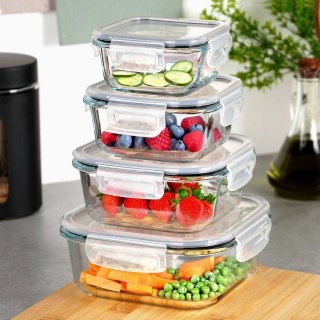 Grupa Orion Sp. z o.o. Zestaw 4 Pojemników Szklanych Kwadrat VILDE Szczelny Piekarnik Mrożenie