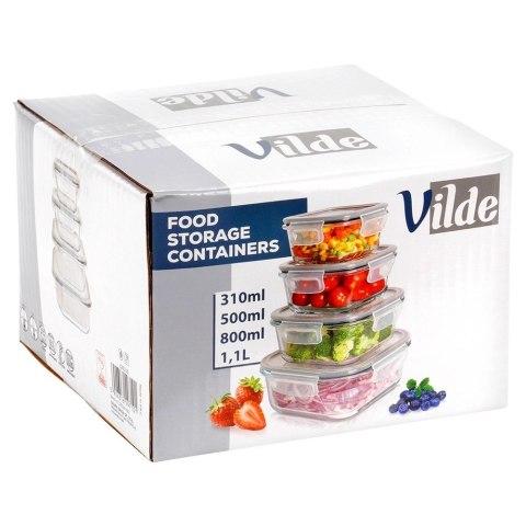 Grupa Orion Sp. z o.o. Zestaw 4 Pojemników Szklanych Kwadrat VILDE Szczelny Piekarnik Mrożenie