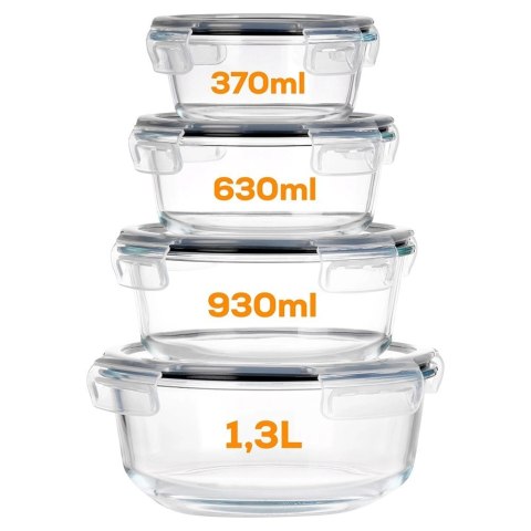 Grupa Orion Sp. z o.o. Zestaw 4 Pojemników Szklanych Okrągły VILDE Szczelny Piekarnik Mrożenie