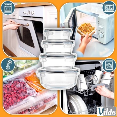 Grupa Orion Sp. z o.o. Zestaw 4 Pojemników Szklanych Okrągły VILDE Szczelny Piekarnik Mrożenie