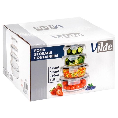 Grupa Orion Sp. z o.o. Zestaw 4 Pojemników Szklanych Okrągły VILDE Szczelny Piekarnik Mrożenie