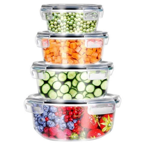 Grupa Orion Sp. z o.o. Zestaw 4 Pojemników Szklanych Okrągły VILDE Szczelny Piekarnik Mrożenie