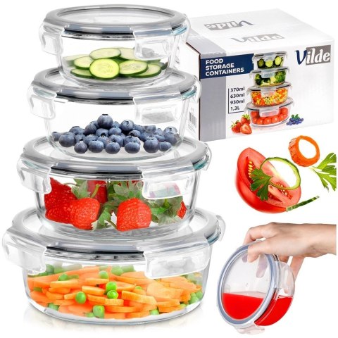 Grupa Orion Sp. z o.o. Zestaw 4 Pojemników Szklanych Okrągły VILDE Szczelny Piekarnik Mrożenie