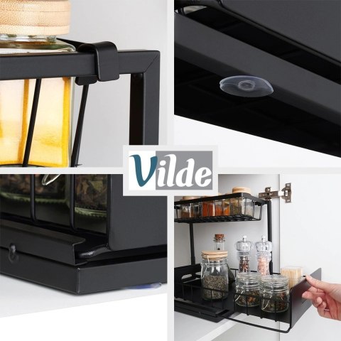 Grupa Orion Sp. z o.o. Półka Kuchenna Metalowa 2 Poziomy Wysuwana Szuflada Czarna VILDE
