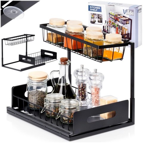 Grupa Orion Sp. z o.o. Półka Kuchenna Metalowa 2 Poziomy Wysuwana Szuflada Czarna VILDE