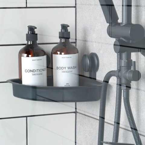 Grupa Orion Sp. z o.o. Półka Pod Prysznic Narożna Czarna na Przyssawki VILDE 28 x 22 cm