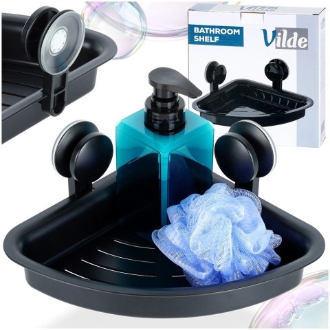 Grupa Orion Sp. z o.o. Półka Pod Prysznic Narożna Czarna na Przyssawki VILDE 28 x 22 cm