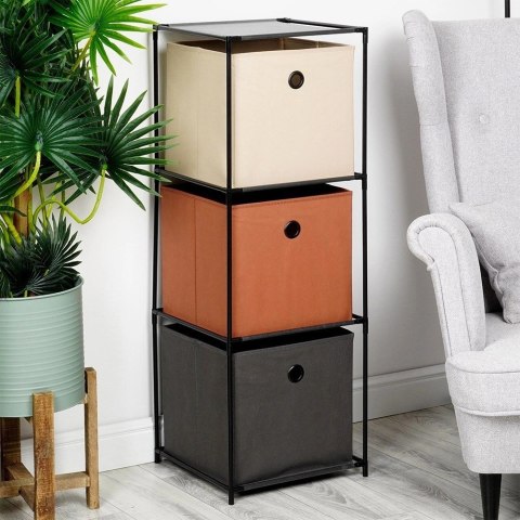 AM/63 Regał Metalowy z 3 Pojemnikami Czarny Szuflady 345 x 345 x 100 cm