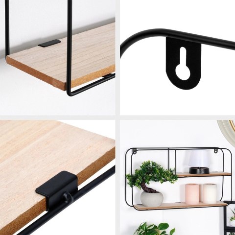 AM/63 Półka Ścienna Metalowa LOFT 2 Poziomy Czarny 52 x 105 cm TRENDS4YOU