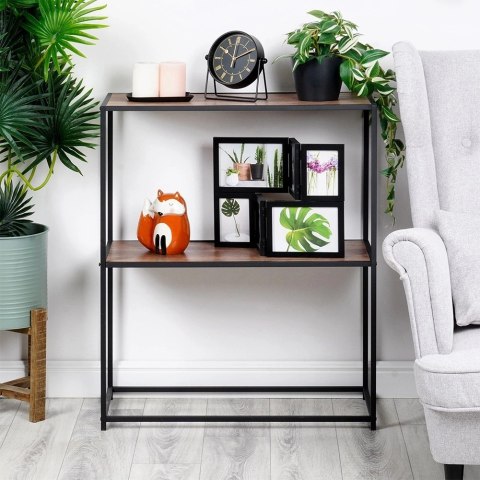 AM/63 Regał Metalowy Czarny MDF 2 Półki 70 x 305 x 85 cm TRENDS4YOU