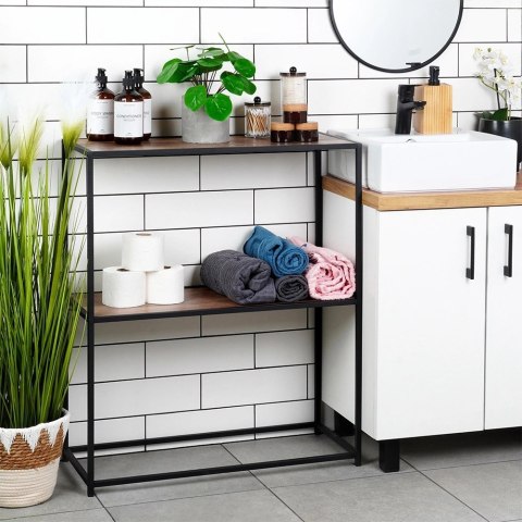 AM/63 Regał Metalowy Czarny MDF 2 Półki 70 x 305 x 85 cm TRENDS4YOU