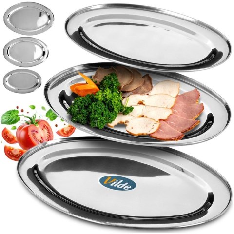 Grupa Orion Sp. z o.o. Zestaw 3 Półmisek Stalowy Owalny Taca do Serwowania Duża Średnia Mała VILDE
